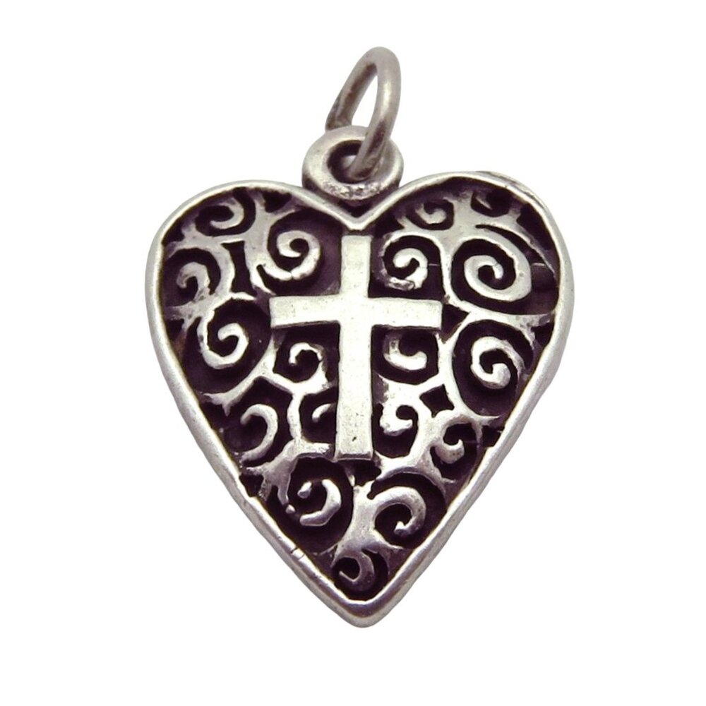 Vintage Bob Siemon Sterling Silver Filigree Cross/Heart Christian Charm Pendant